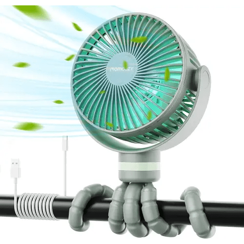 Momcozy Portable Stroller Fan, 8000mAh, 27H Ultra-long Battery Life, Detachable 4 Speed 360°Rotate, LED Night Light with 2 Modes, USB Rechargeable Handheld Cooling Fan for Travel, Car Seat, Bedroom