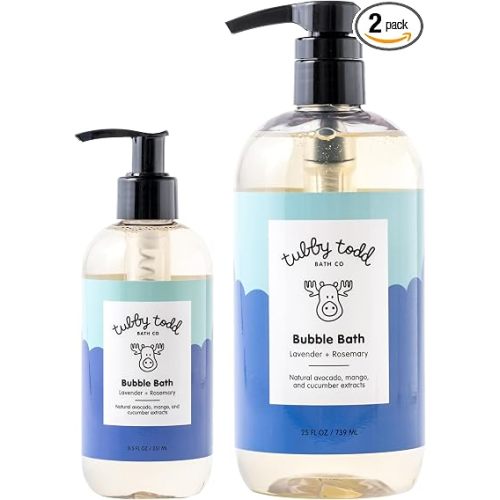 TUBBY TODD Bubble Bath for Kids, Toddlers & Babies - Hypoallergenic, Non-Irritating Sensitive Skin Bubble Bath - 2 Pack, 25 fl oz & 8 fl oz - Lavender Rosemary