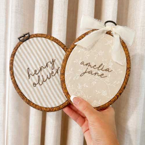 Baby name sign embroidered announcement, Newborn birth announcement plaque, Name birth announcement, Hospital Door Name Plate