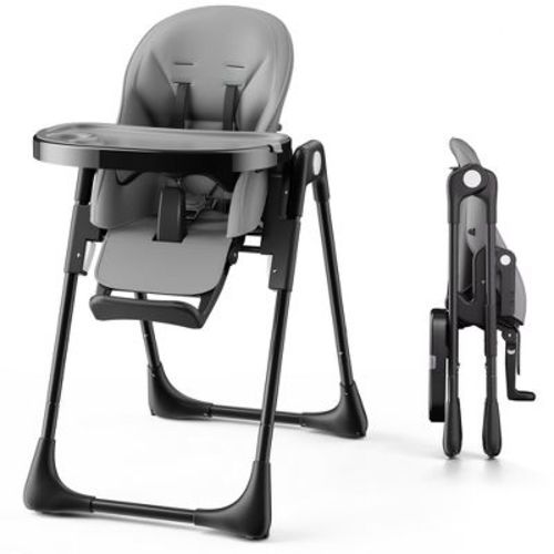 Kinder King Foldable High Chair for Baby, Toddler Feeding Chair with Detachable Double Trays, Gray