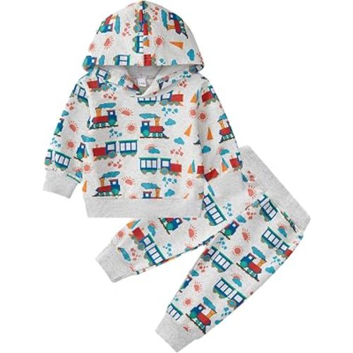 Baby Boy Fall Winter Clothes - Toddler Long Sleeve Hoodie Sweatshirt Tops Sweatsuit Pants 2pcs Outfit Set