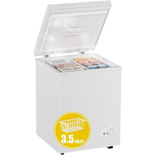 3.5 Cubic Feet Chest Freezer - Compact, Energy-Efficient Mini Space-Saving Deep Freezer with Removable Baskets for Home, Garage & Apartments - Quiet Operation