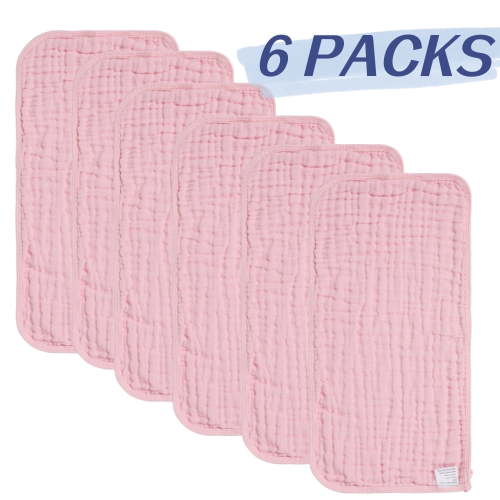 6 Pack Muslin Burp Cloths - 100% Cotton, Soft, Absorbent, Large 20''x10'' Bibs for Boys and Girls