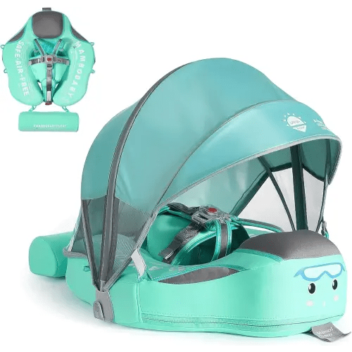2025 New Mambobaby Floats for Pool with Canopy, Non-Inflatable Baby Swim Float, Infant Swim Trainer Ring Toddler Pool Float, Baby Swimming Ring with Adjustable Strap for 3-24 Months Infant