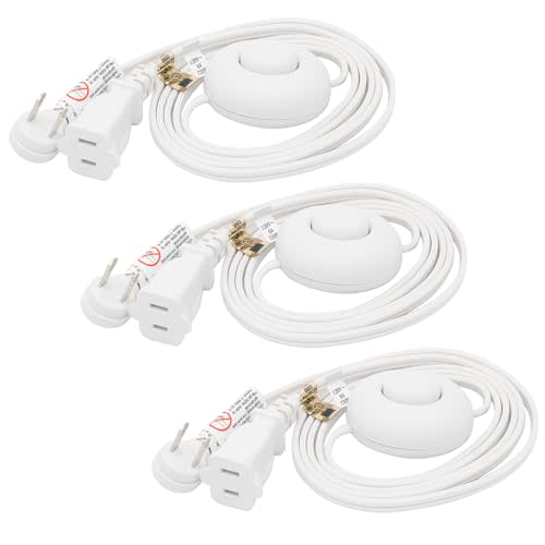 FIRMERST Foot Switch Extension Cord, 6 Feet, White, 3 Pack