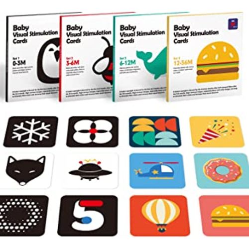Flash Cards Baby Visual Stimulation Cards For 0-3-6-12-36 Months, 0-3 Months Infant Newborn Tummy Time Toys Gifts 6''×6'' Large for Sensory Development Black White Card Set