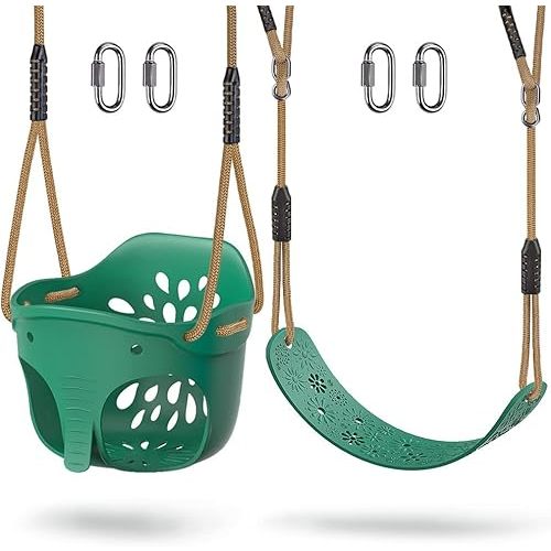 Dolibest Toddler Swing Set Accessories High Back Full Bucket Swing Seats w/Adjustable Rope and 4 Locking Carabiners, Cute Elephant Shape Design 600LB Capacity (2 Pack)