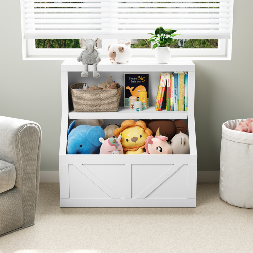 Luku Kids Bookshelf Toy Storage, Wooden Toddler Bookcase Cabinet with Storage Organizer, Children's Large Cubbies for Playroom Bedroom Nursery Classroom School Kindergarten Daycare White