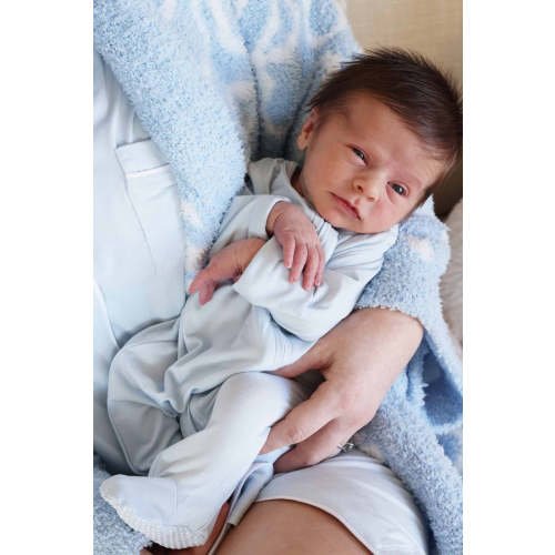 Baby Blue Bamboo Zipper Footie | Caden Lane