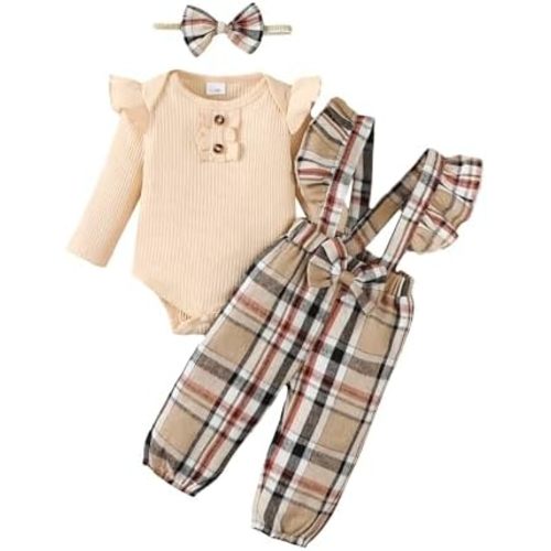 SUNNY PIGGY Newborn Baby Girl Clothes Ruffle Long Sleeve Ribbed Romper Flare Pants Jumpsuit Infant 2pcs Outfits