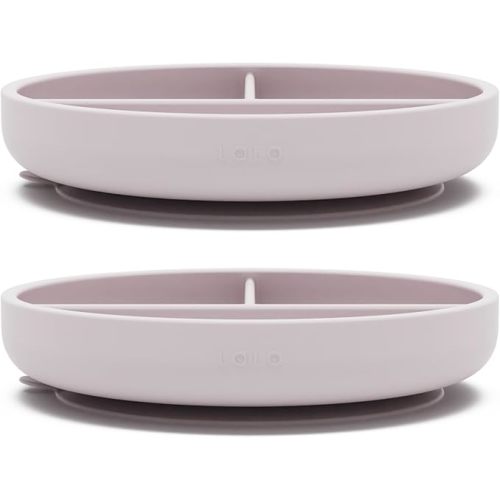 Lalo Suction Plates - 2 Pack, 100% Silicone Non-Toxic BPA-Free Baby Plates with Suction Base To Prevent Accidental Tip-Overs - Suction Plates for Toddlers With Three Divided Sections - Lavender