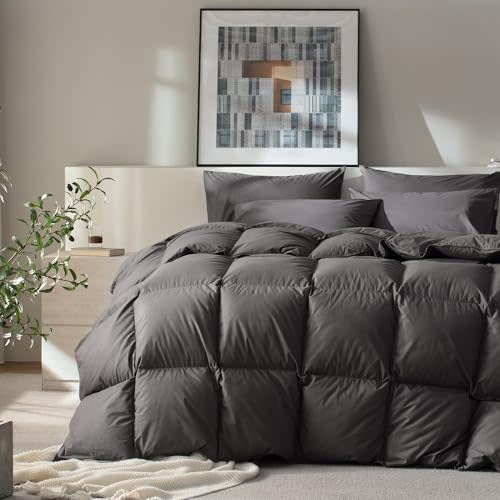 Feather Down Comforter Fiber Cal King Size,Hotel Style Bedding Comforter,750+ Fill Power,1200TC,100% Organic Cotton Fabric,All Season White Duvet Insert with 8 Corner Tabs