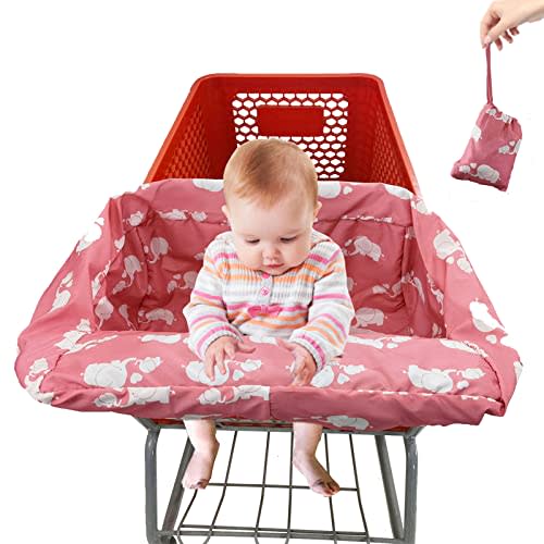 Pozico Baby Shopping Cart Cover for Baby Girl or Boy, Machine Washable/Portable with Carry Bag-Pink White Elephant