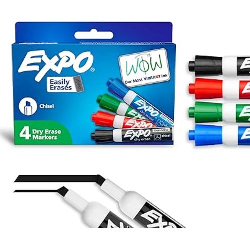 EXPO Low Odor Dry Erase Markers Chisel Tip Assorted Colors 4 Count