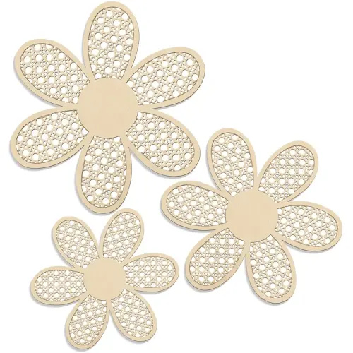 Maitys 3 Pieces Boho Daisy Wall Decor Natural Rattan Flower Wall Hanging Art Wooden Boho Art Nursery Flowers Farmhouse Hanging Decor for Home Office Nursery(Wooden Color)