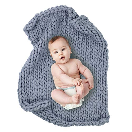 Play Tailor Chunky Knit Blanket for Newborn Photography Props Baby Photo Backdrop Rugs Newborn Basket Filler (24"x31", Grey)