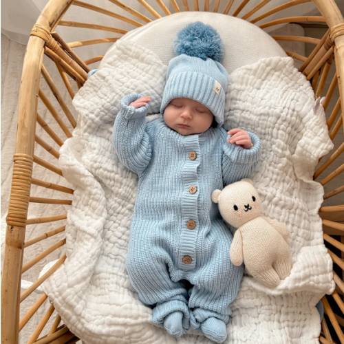 Classic Chunky Knit Jumpsuit - Powder Blue