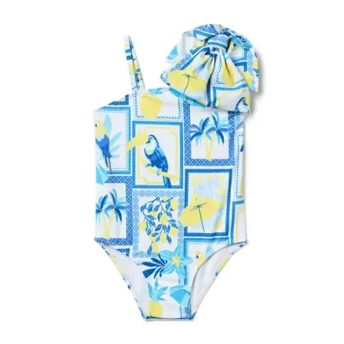 Janie & Jack | Girl White Paradise Grove Paradise Grove Bow Swimsuit