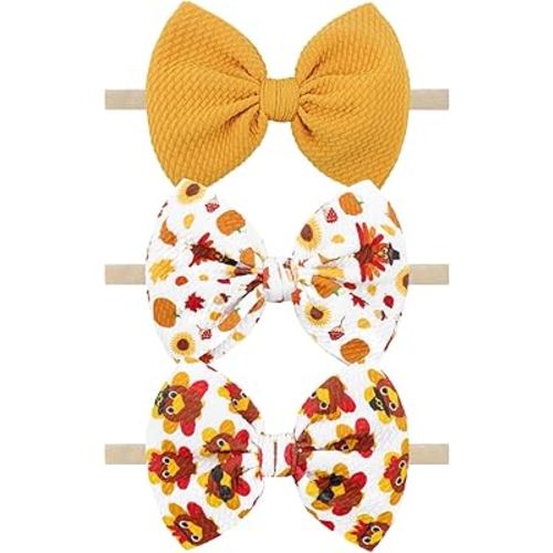 YanJie Baby Bows for Girls Thanksgiving Turkey Baby Hat Headbands Newborn Girl Hair Bows Toddler Baby Girl Headbands Thanksgiving Hair Accessories