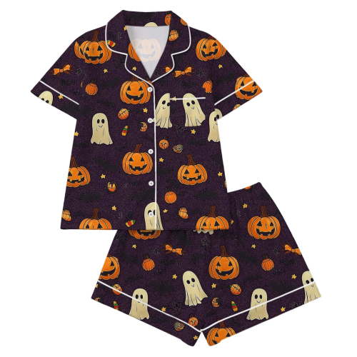 Fengactive Women's Halloween Pajama Set Button Down Short Sleeve Sleepwear Cute Print 2 Piece Lounge Set Soft Nightwear
