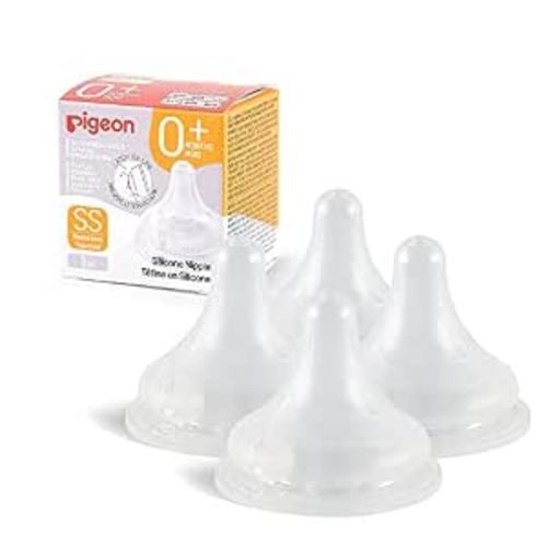 Pigeon Silicone Nipple (SS) with Latch-On Line, 0+ Months, 4 Count