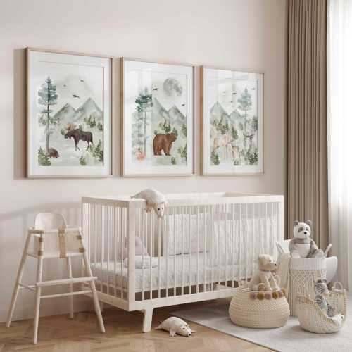 Woodland Animal Nursery Prints: Rustic Forest Wall Art, Set of 3