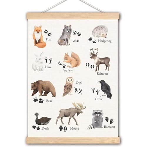 DNEULYR Forest Animal Canvas Wall Art, Nursery Decor, Arboreal Animal Wall Decor, Educational Prints Poster for Toddlers Kids Room Nursery Playroom Classroom, 12x16 Inches