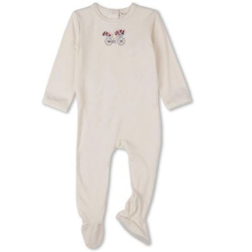 MiniMoi Baby "Bicycle Basket of Blooms" Rayon-Blend Embroidered Footie Gardenia-Pink 6 Months