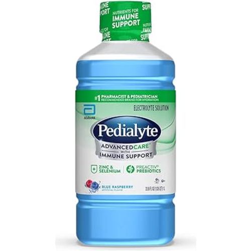 Pedialyte AdvancedCare Electrolyte Solution, 1 Liter with PreActiv Prebiotics, Hydration Drink, Blue Raspberry