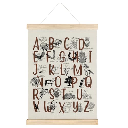 Qvapt Western Cowboy Nursery Wall Decor,Western Alphabet Wood Poster Hanger 16×24,Nursery Poster Hanger Frame, Alphabet Wall Art Decor For Home Nursery Boy Room Playroom