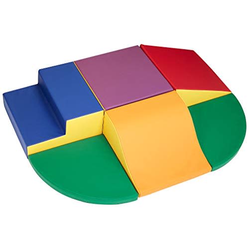 Amazon Basics Soft Play Wall Climb and Slide for Kids, Indoor Climbing Foam, Medium, 6-Piece (Red, Green, Blue, Yellow, Purple, Orange)