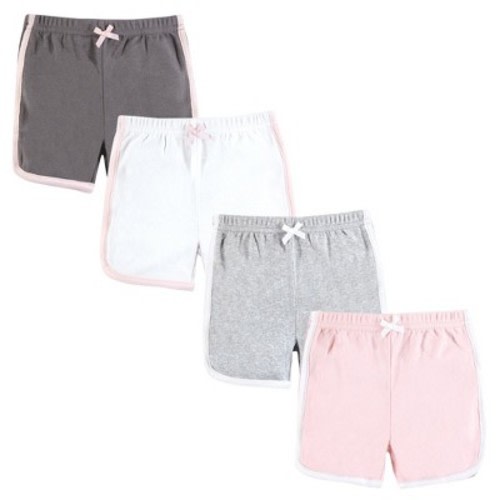Hudson Baby Girl Shorts Bottoms 4-Pack, Pink White, 0-3 Months