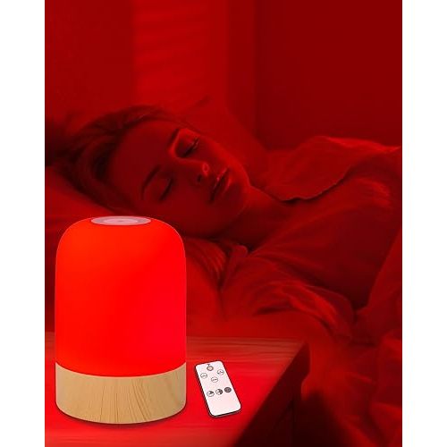 Aoife 670nm Red Light Sleep Lamp for Bedside Sleep with 4 Color Modes Red Warm White Natural Cool White 10 Brightness Levels Touch & Remote Control Timer Night Light for Bedroom or Hanging Use