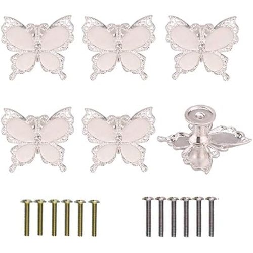 Butterfly Cabinet Knobs,6 Pieces Butterfly Knobs Single Hole Pulls Handles Decorative Door Cabinet Drawer Cupboard Furniture Door Wardrobe (White)