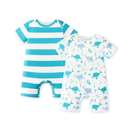 NZRVAWS Newborn Baby Boy Clothes Infant Romper 2-Pack outfit Cute Pattern Essential Short Sleeve Summer Spring Clothing 0-24M