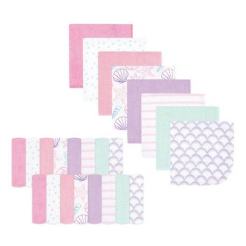 Hudson Baby Infant Girl Rayon from Bamboo Washcloth Bundle, Sea Shells, One Size