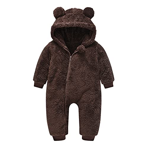 Mokitoni Baby Fleece Jumpsuits Infant Bear Ear Snowsuit Newborn Hooded Romper Warm Coat