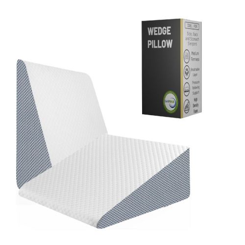 Continental Sleep, Elevated Bed Wedge Pillow for Back Support, Acid Reflux, Leg, Neck Pain, Snoring, Triangle | Chic Jacquard Cover, 12”x 24”x 24”.