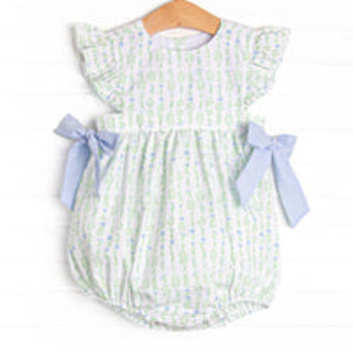 Streamside Sprouts Side Tie Bubble, Green – Stitchy Fish | 18m