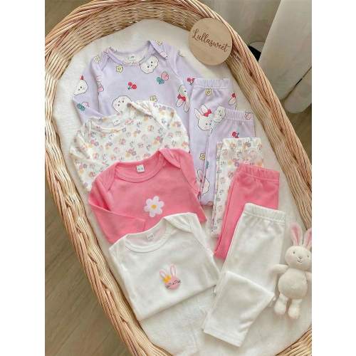 SHEIN 2pcs/Set Newborn Baby Girls' Long Sleeve Top + Pants Set, Cute Rabbit & Ditsy Floral, Soft Comfortable Outfit, Daily Wear Baby Girl Long Sleeve Set Baby Girl Clothes Spring Fall Newborn Sets For Girls Baby Clothes Sets For Girls Newborn Outfits | SH