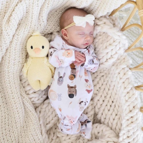 Barnyard Buddies Newborn Baby Knot Gown & Hat Set