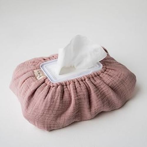 Baby Wipes Cover – Universal Size, One Size Fits All Wipes Packages | Muslin Cotton Tissue Cover for Nursery, Diaper Bag & Changing Table, Station | Gingham & Neutral Patterns (Blush)