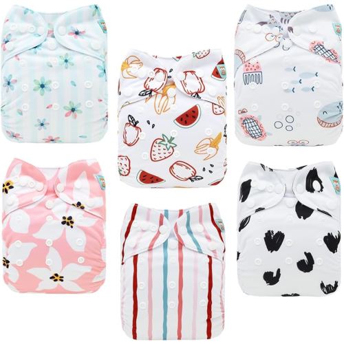 ALVABABY Baby Cloth Diapers 6 Pack with 12 Inserts Cloth Diaper Covers Adjustable Washable Reusable for Baby Girls and Boys 6DM117A