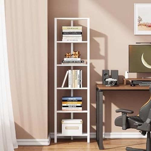 TUTOTAK 6-Tier Corner Bookshelf, Corner Shelf for Small Space