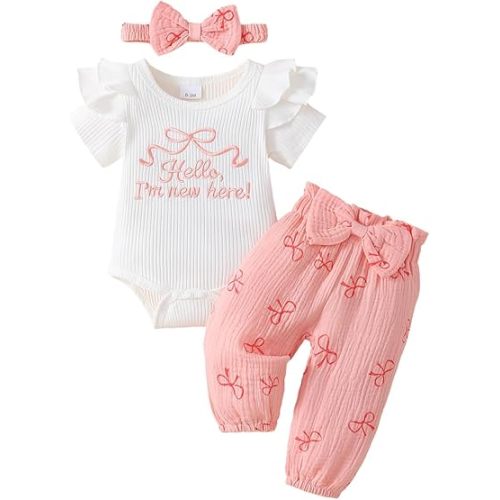 Conjunto de mameluco acanalado con volantes para niña recién nacida, conjunto de pantalones florales para primavera y verano