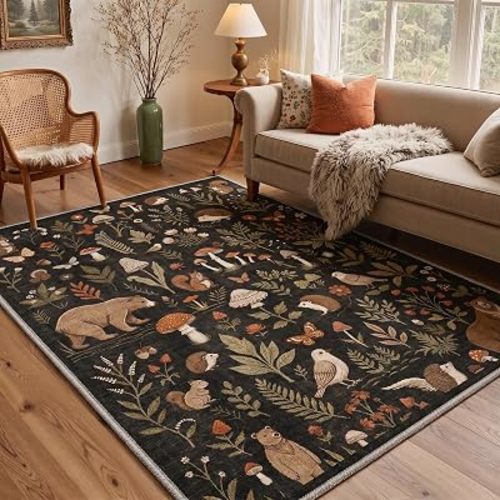GENIMO 5X7 Area Rug for Bedroom, Washable Animal Forest Non Slip