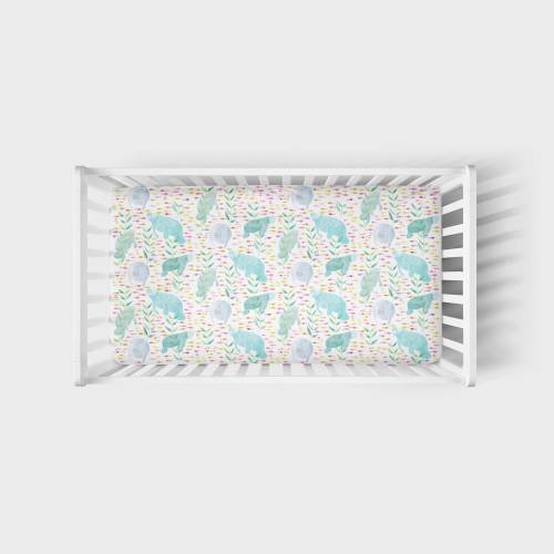 Manatee Crib Sheet: Watercolor Baby Bedding, Florida Nursery
