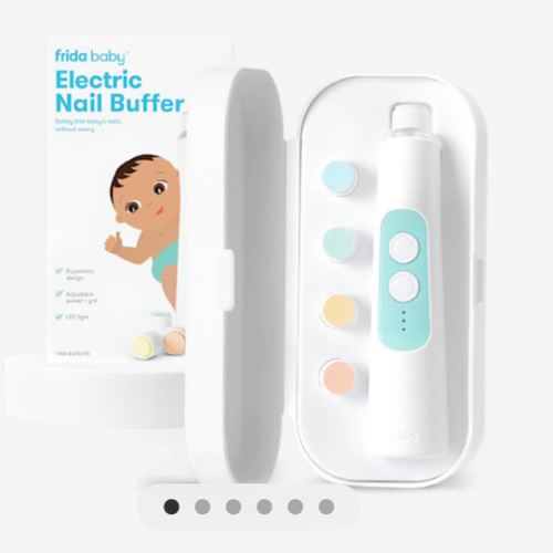 Frida Baby Electric Nail Buffer | Safe + Easy Baby Nail File, Baby Nail Clippers + Nail Trimmer Kit for Newborn, Toddler, Children's Fingernails/Toenails, 4 Buffer Pads, LED Light, Storage Case, White