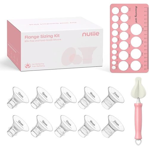Nuliie 3-in-1 Flange Sizing Kit 13/15/17/19/21mm for 24mm Electric Double Breast Pump Flange/Shield, 10PCS Silicone Flange Inserts to Boost Pumping Efficiency & Comfort, BPA-Free Essential for Moms