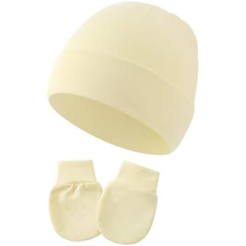 Newborn Hats Mittens Set Cute Baby Girls Boys Cotton Beanie hat Gloves, Unisex Baby Infant Caps for 0-6 Months
